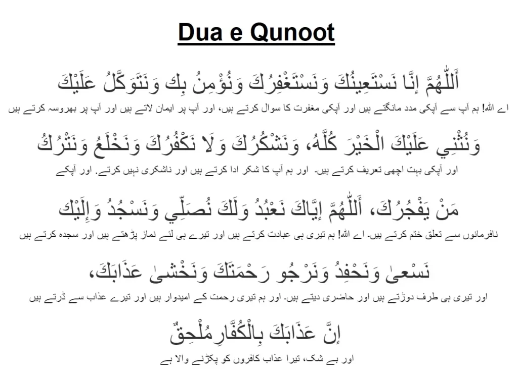 Dua e Qunoot With Urdu Translations
